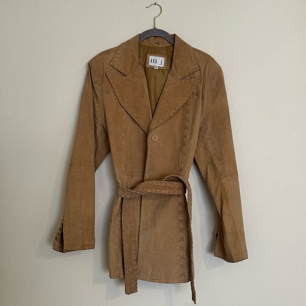 Vintage Rouge Tan Genuine Leather Suede Camel Western Brown Coat Size XL